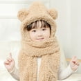 thumbnail image 3 of Visland Kids Hooded Scarf Glove 3 In 1, Fashion Casual Solid Color Cute Bear Ear Design Soft Cozy Plush Flannel Winter Head Ear Neck Hand Warm Scarf Hat Mitten for Boys Girls Outdoor Daily Wear, 3 of 5