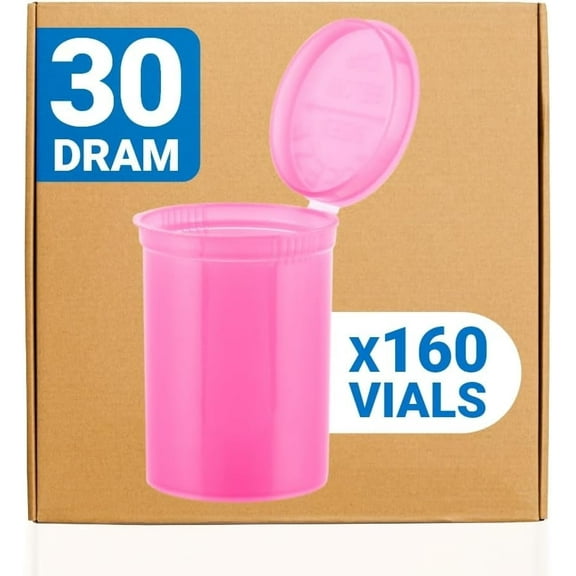 Loud Lock Pop Top Dram Bottles - Pink - 30 Dram - 160 Per Case - 2.75" Deep X 1.87" Wide - Packaging Supplies - Pill Vials - Rx Vial
