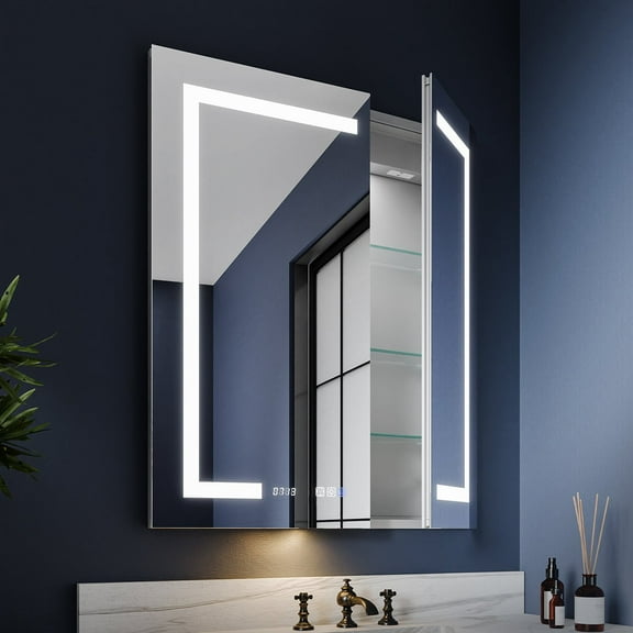 Boost-M2 30" W x 36" H Bathroom Light Medicine Cabinets Recessed or Surface Defogger, Dimmer, Outlets & USB