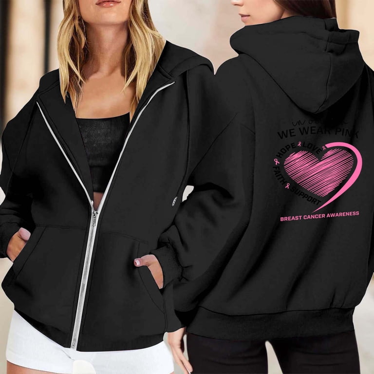 JIAYUE Women Zipâ€'Up Hoodie Soft Warm Thermal Back Cancer