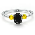 thumbnail image 3 of Gem Stone King 14K White Gold Black Sapphire and Yellow Sapphire Engagement Ring for Women | 1.37 Cttw | Oval 7X5MM | Gemstone September Birthstone | Size 9, 3 of 6
