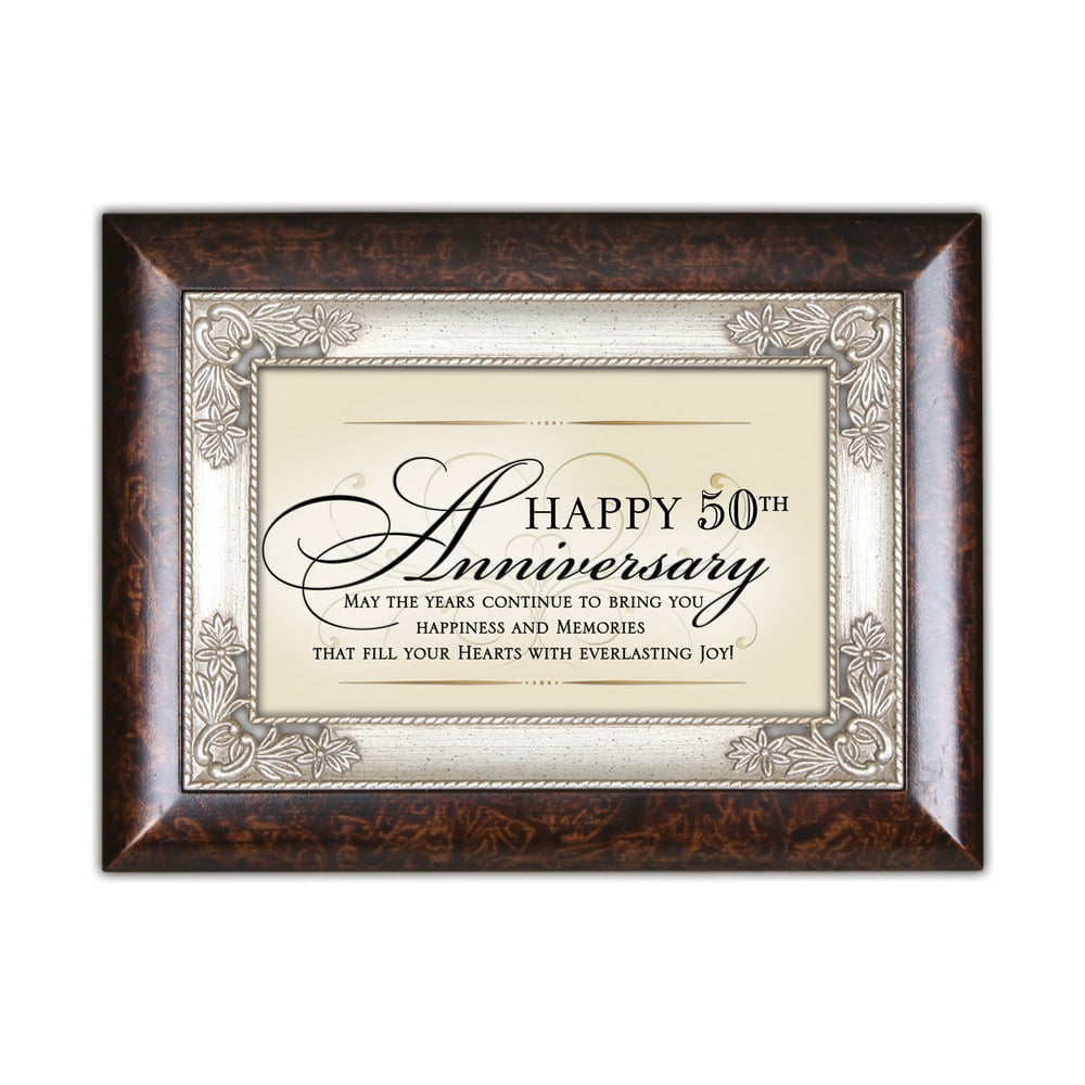 Happy 50th Anniversary Burlwood Jewelry Music Box Plays