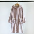 thumbnail image 2 of Htigea Women's Fleece Nightgown Fuzzy Long Sleeve Hooded Sleep Robes Button Down Pajama Dress with Pockets Pink,M, 2 of 6