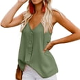 thumbnail image 2 of ATOYSOY Women's Satin Loose Tank Tops Sleeveless Trendy Tees V Neck Button Spaghetti Strap Casual Summer Camisole Girls Retro Beach Solid Color Green L, 2 of 7