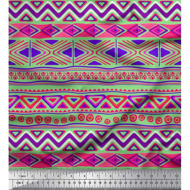 Soimoi Tissu Georgette Viscose Imprimé Géométrique Aztèque au Mètre 42 Pouces de Large