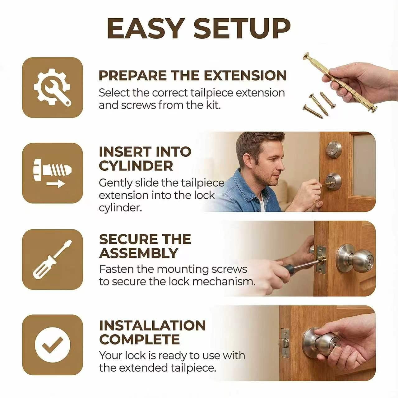 20-Piece Reney Kit Thick Door Extension Kit 1.0–3.15 in  Adjustable Deadbolt Tailpiece & Lock Extension Hardware