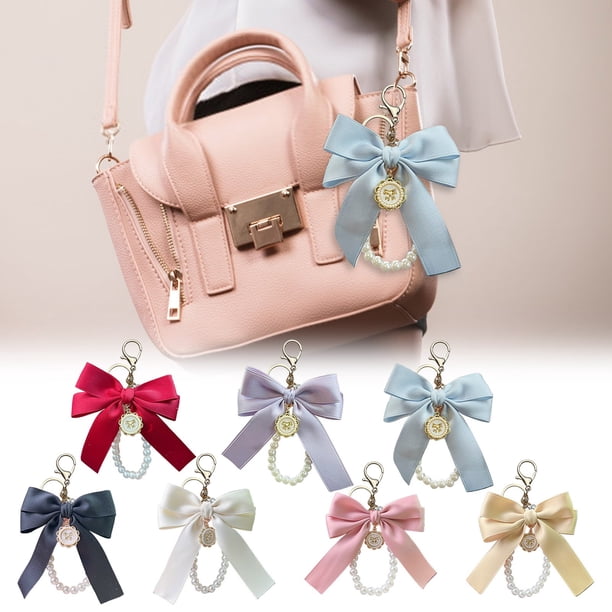 Xihbxyly Llavero con Cadena de Perlas, Elegante Diseño de Lazo y Cadena, Extensor Versátil para Correa de Bolso, Accesorio Moderno para Bolso, Regalo Elegante para Mujer, Tamaño Compacto, Fácil de Po