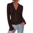thumbnail image 2 of BTFBM Fitted Button Down Shirts for Women Dressy Casual Tops | Collar V Neck Long Sleeve Ruched Tops, Stretchy Ruffle Blouses, Fall Fashion Clothing, Work Date Night Going Out Outfits, 2 of 7