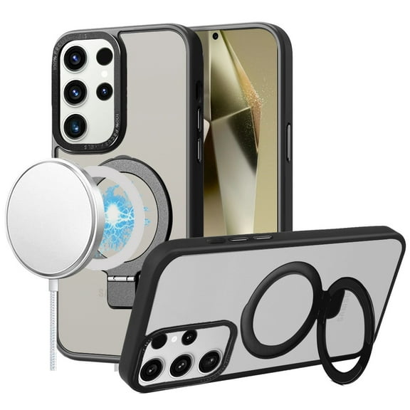 Designed for Samsung Galaxy S24 Ultra Premium Magnetic Metal Matte Built-in Compatible with MagSafe Stand Hybrid Shock TPU Phone Case Cover [Black]
