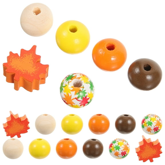 FRCOLOR 200Pcs Fall Wooden Beads Farmhouse Round Beads Harvest Crafting Beads for Jewelry Making