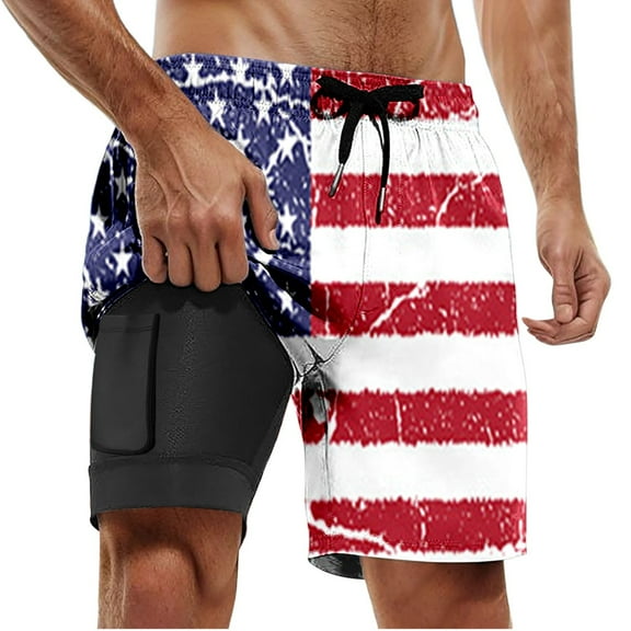 YAYUBA 7 Inch Swim Trunks Men 2 In 1 Liner Compression Stretchy Quick Dry Breathable Elastic Waist Drawstring Funny Mens Swim Trunks Light Multi Pockets Beach Funny Beach Pool