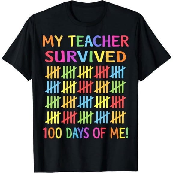 Funny School Boys Girls Kids Gift 100 Days of School T-Shirt, Back To School T-Shirt for Kids, Black, 180gsm, 100% Cotton