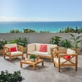 thumbnail image 2 of Elisha Outdoor 4 Seater Acacia Wood Loveseat Chat Set, Teak and Beige, 2 of 9