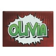 thumbnail image 1 of Olivia Cutting Board, Retro Comic Book Burst with Common Women`s Given Name Teenager Design, Decorative Tempered Glass Cutting and Serving Board, Large Size, Ruby Green and White, by Ambesonne, 1 of 1