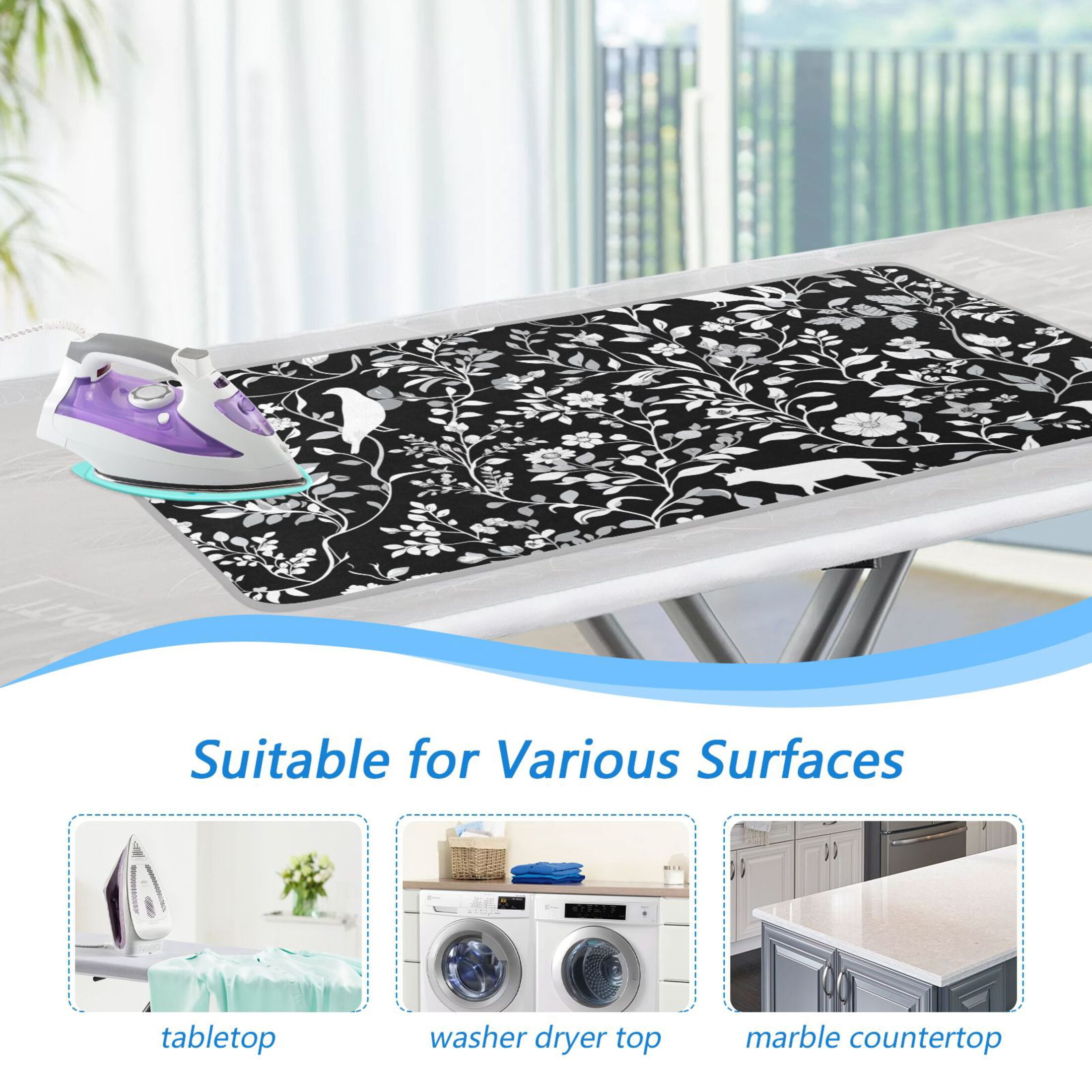 Fox Birds Flowers Leaves Ironing Mat Blanket Portable Travel Ironing Pad Heat Resistant Pad 47.2" x 27.6”