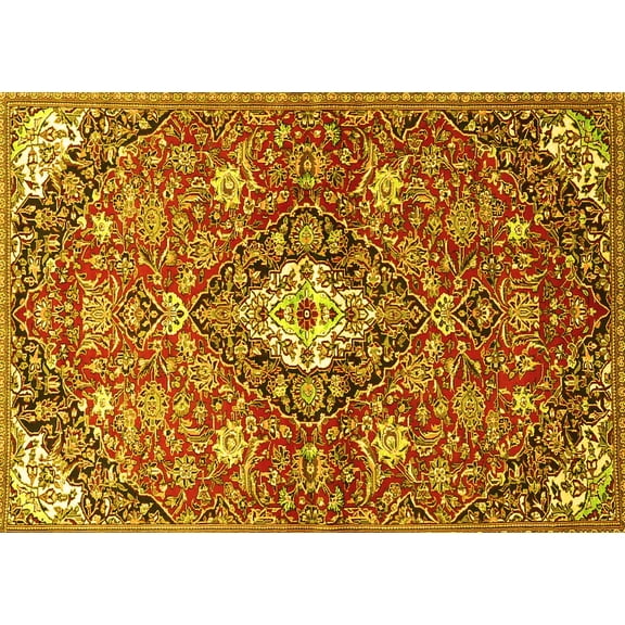 Ahgly Company Machine Washable Indoor Rectangle Persian Yellow Traditional Area Rugs, 5' x 7'