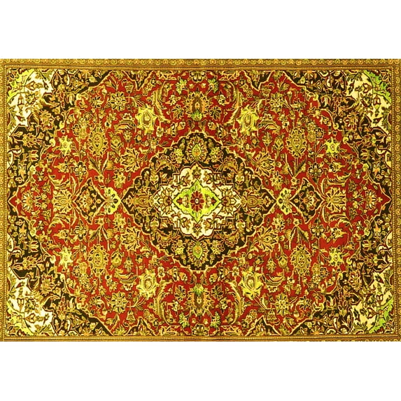 Ahgly Company Machine Washable Indoor Rectangle Persian Yellow Traditional Area Rugs, 7' x 10'
