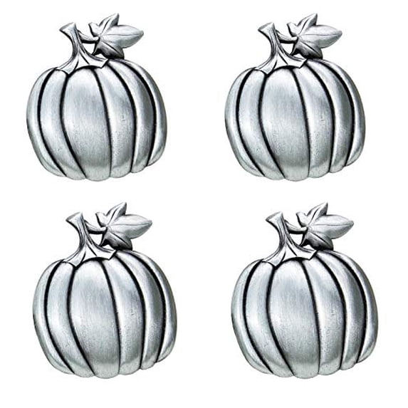 Fennco Styles Harvest Pumpkin Metal Napkin Rings Set of 4 - Pewter Napkin Holders for Home Décor, Thanksgiving, Halloween, Dining Table and Special Events …