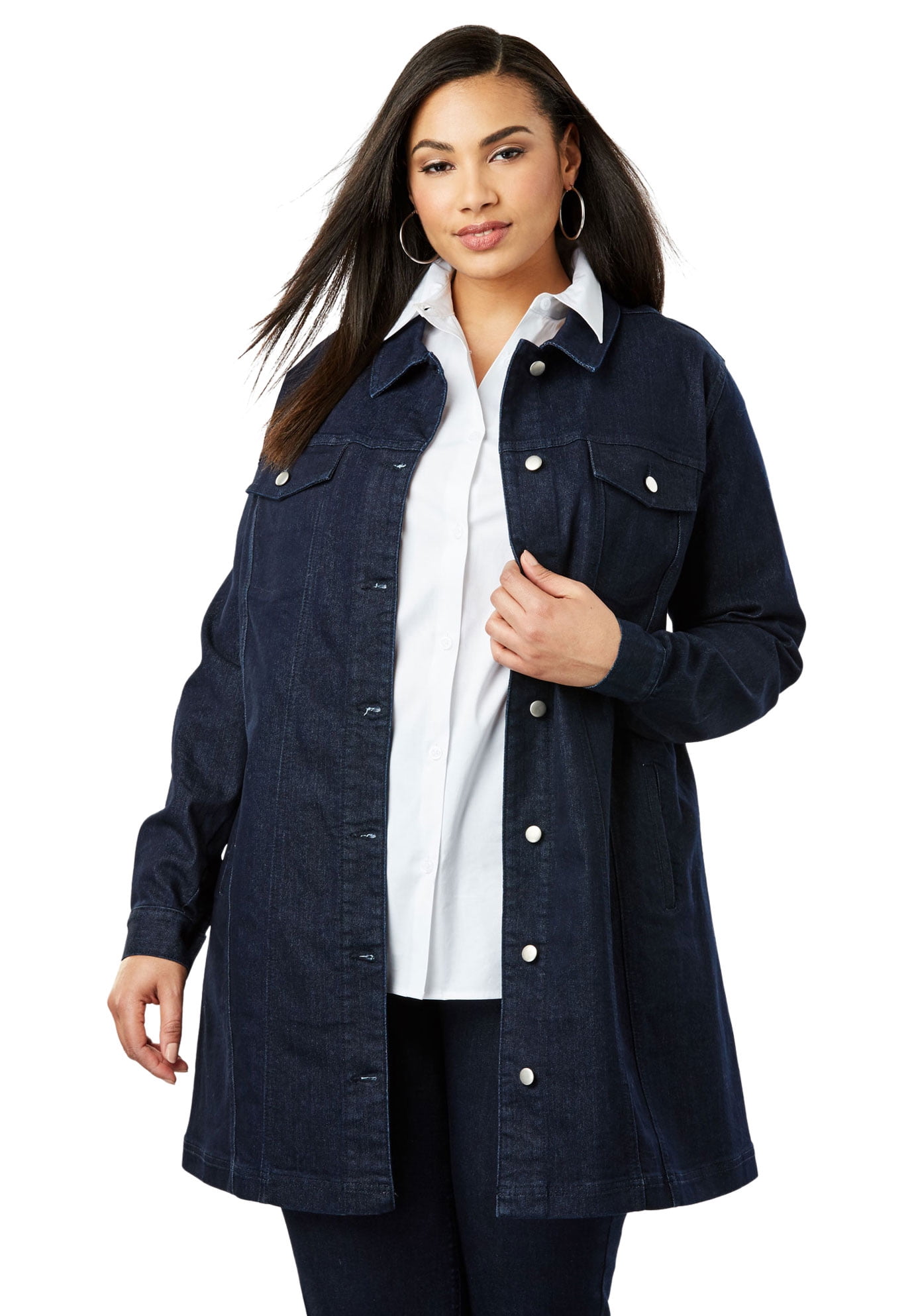 women's plus size long denim jacket