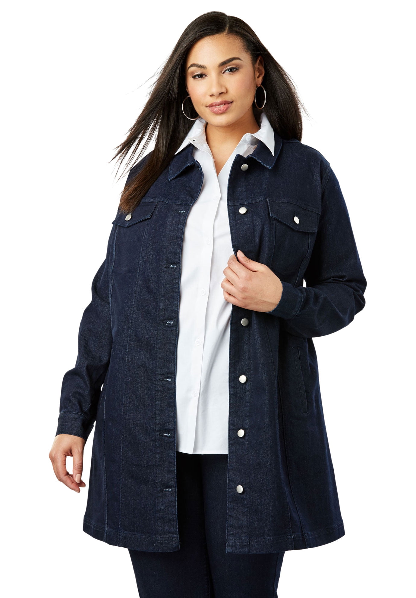 plus size long denim jacket