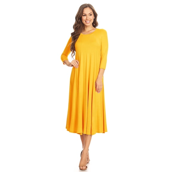 Women's Casual Basic Comfy 3/4 Sleeve Flare A-line Midi Long Maxi Dress