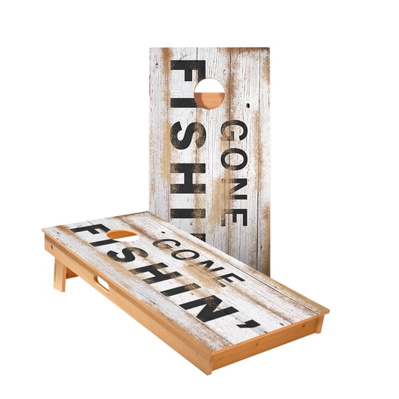 Skip's Garage | Distressed Wood Gone Fishin Cornhole Boards