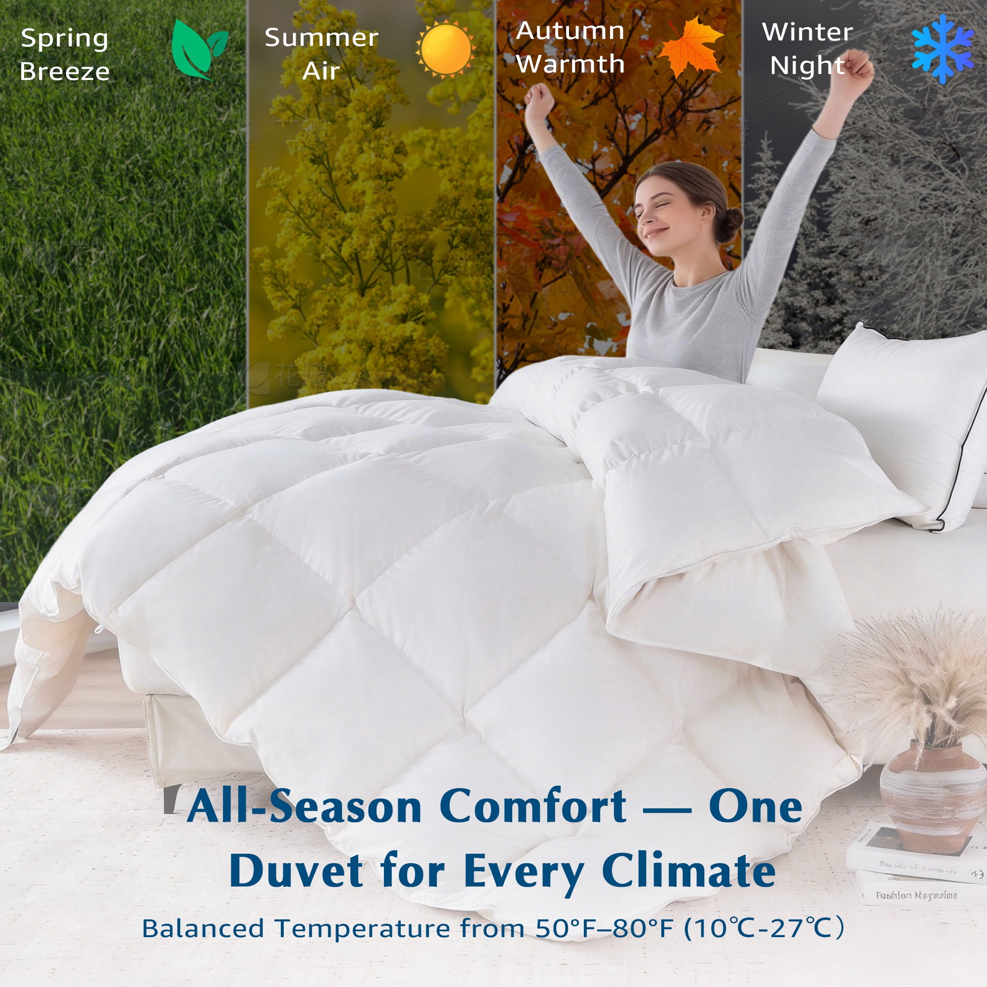 Dafinner All Season Goose Feather Down Comforter, 100% Organic Cotton Oversized King Size Duvet Insert with 4 Corner Tabs (120x98 inches, White)