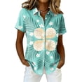 thumbnail image 2 of Bbyeadc Hawaiian Short Sleeve Shirts for Women Collared Shirts Button Down Breathable Tee Fashion Summer Beach Top,Cyan(M), 2 of 5