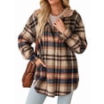 thumbnail image 3 of Women'S Flannel Hooded Plaid Shacket Thick Coat Winter Coat for Warmth Button Down Warm and Fuzzy Fleece Jacket Brown XL, 3 of 9