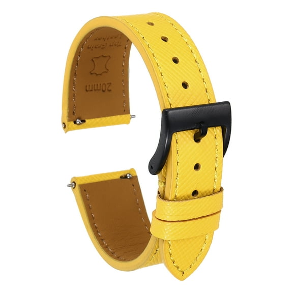 Uxcell Genuine Leather Watch Band 20mm Quick Release Replacement Watch Strap with Stainless Steel Black Buckle for Men Women, Yellow