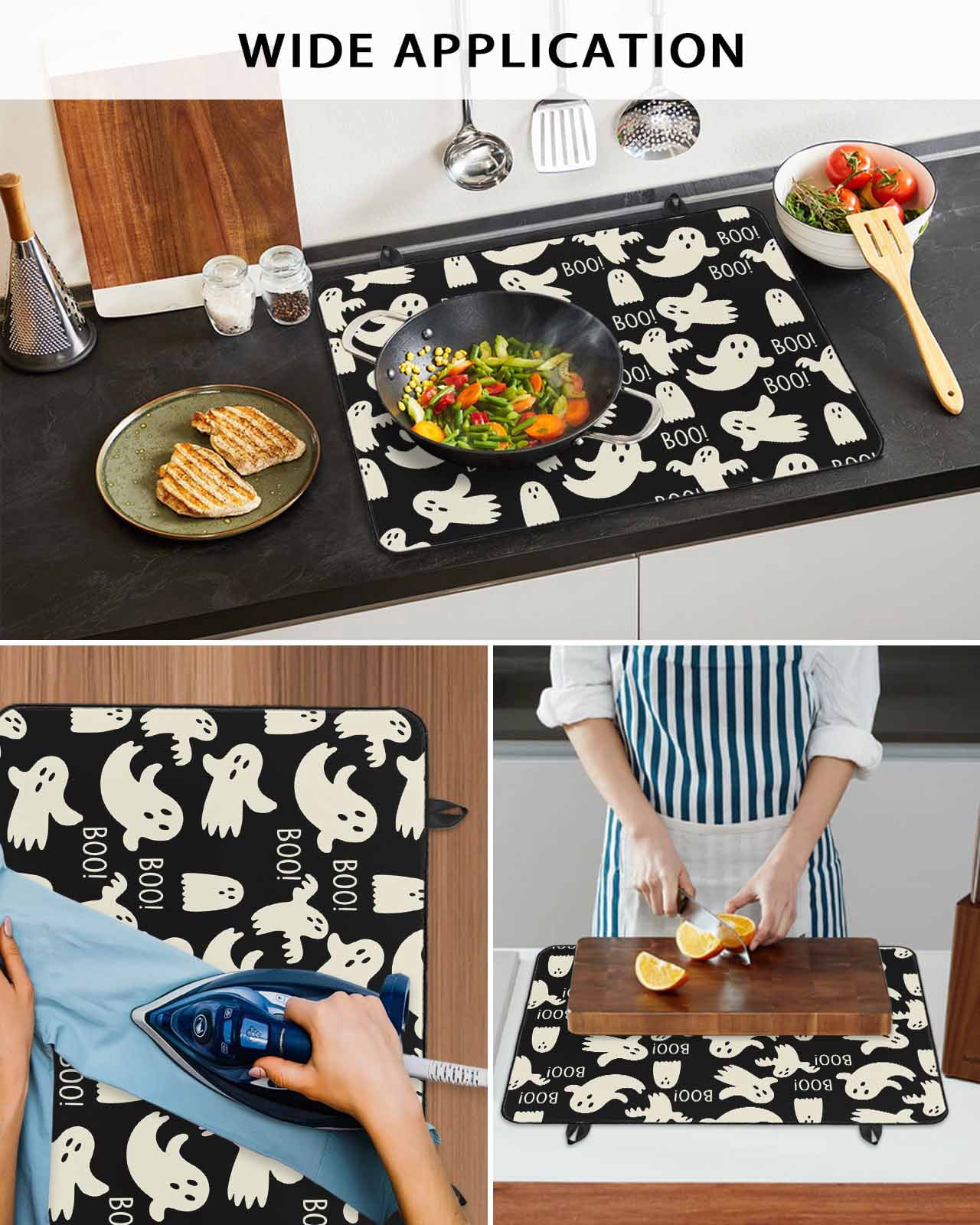 Large Induction Cooktop Protector Mat Halloween Stove Top Covers for Electric Stove, White Scary Ghosts Horror Vintage Black Decorative Stove Burner Cover Mats, Glass Top Stove Cover