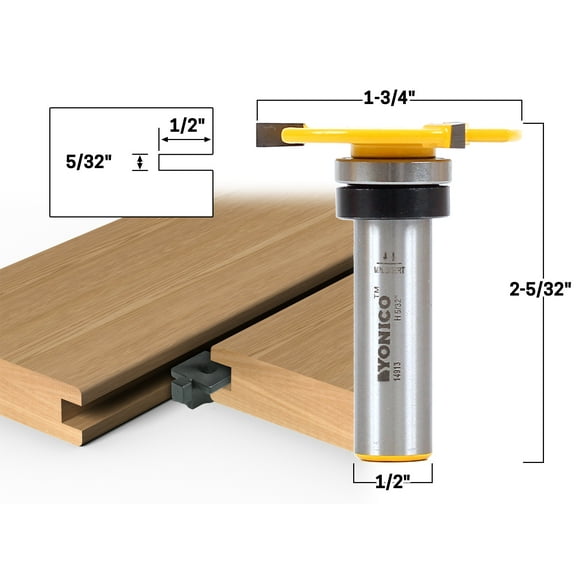 Yonico 5/32" x 1/2" Top Bearing Slot Cutter Router Bit - 1/2" Shank - 14913