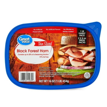 Great Value Thin Sliced Black Forest Ham Lunchmeat, Family Pack, 1lb, Resealable Plastic Tub, 10 G of Protein per 2oz Serving