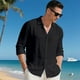 thumbnail image 4 of Blusa y camisa de manga larga con cuello vuelto para hombre, informal, de color liso, con botones y cuello vuelto, blusa de manga larga para hombre, 4 of 7