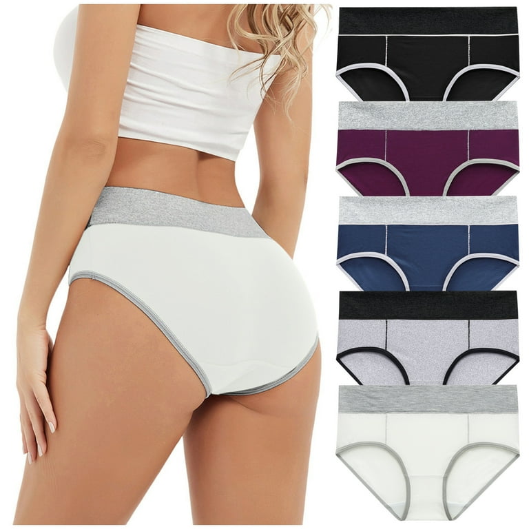 Women'S Hipster Panty 5 Pack High-Rise Briefs Sexy Underwear Solid