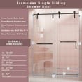 thumbnail image 3 of 56"-60" W x 76" H Frameless Shower Door, Single Sliding Shower Door, 5/16" (8mm) Clear Tempered Glass Shower Door Explosion-Proof Film, Stainless Steel Hardware, Matte Black 24D210-60MB-COMBO-1, 3 of 4