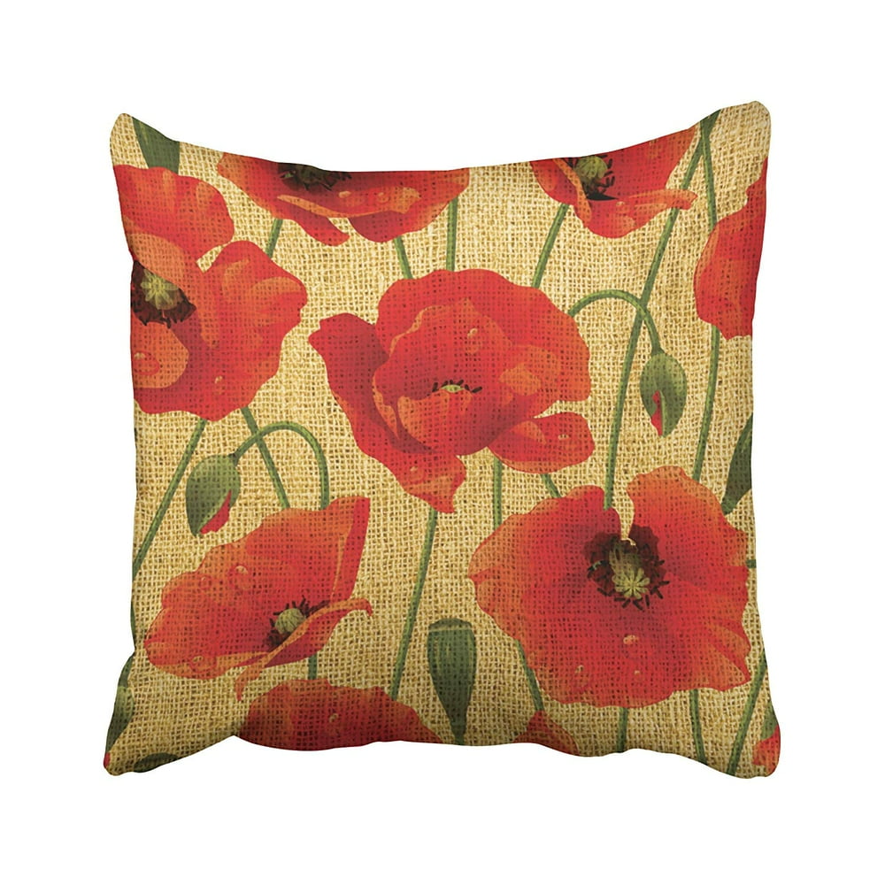 ARTJIA Vintage Red Poppy Flowers Pillowcase Cover Cushion 16x16 inch