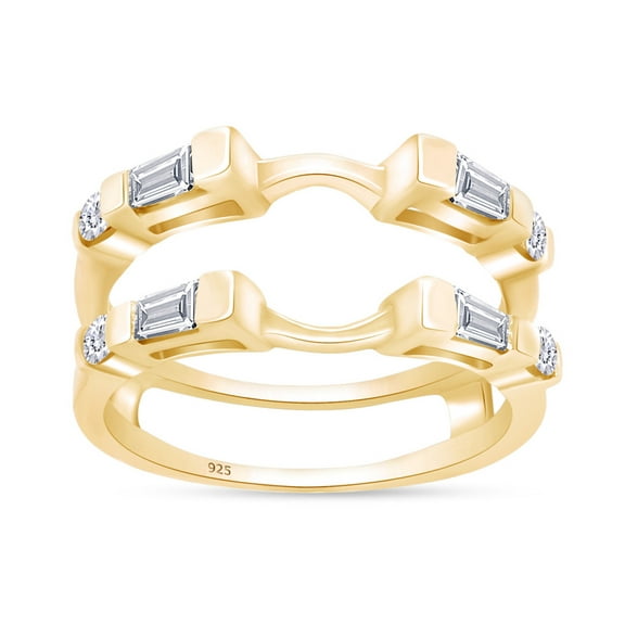 Round & Baguette Cubic Zirconia Simple Classic Guard Enhancer Ring in 14k Yellow Gold Over Sterling Silver (0.46 Cttw)