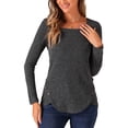 thumbnail image 4 of INSPIRE CHIC Women's Ribbed Knit Top Long Sleeve Square Neck Tee Tops, 4 of 5