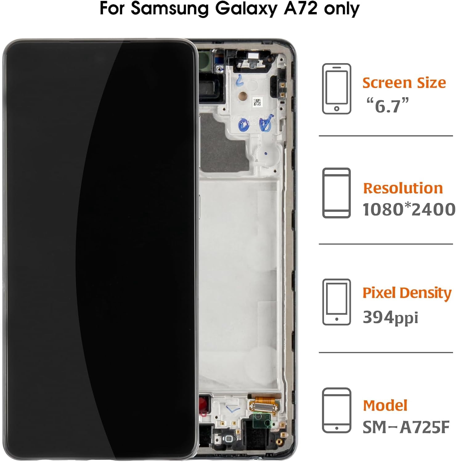 Jaytong LCD Display Replacement For Samsung Galaxy A72 2021 (SM-A725F/DS, SM-A725M) | Black Frame