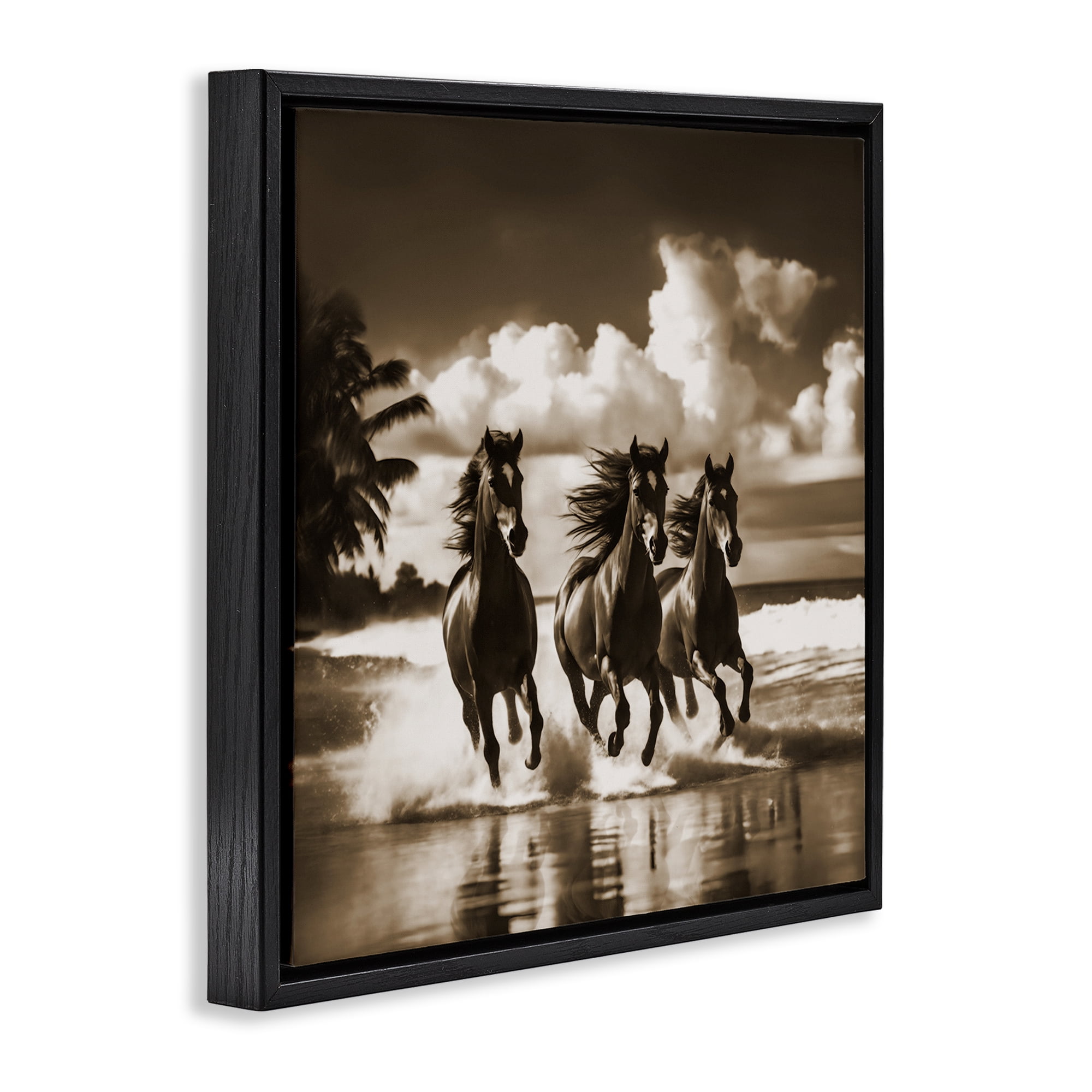 Stupell Industries Sepia Stallions Galloping Landscape & Nature Painting Black Floater Framed Canvas Art Print Wall Art, 18 x 18