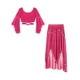 thumbnail image 4 of Doomiva Women's Belly Dance Dress Set Belly Tulle Flare Sleeve Crop Top with Chiffon Dance Skirt Hot Pink One Size, 4 of 7
