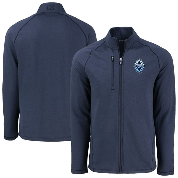 Men's-Cutter & Buck  Heather Navy Vancouver Whitecaps FC Peshastin Eco Fleece Recycled Raglan Full-Zip Jacket