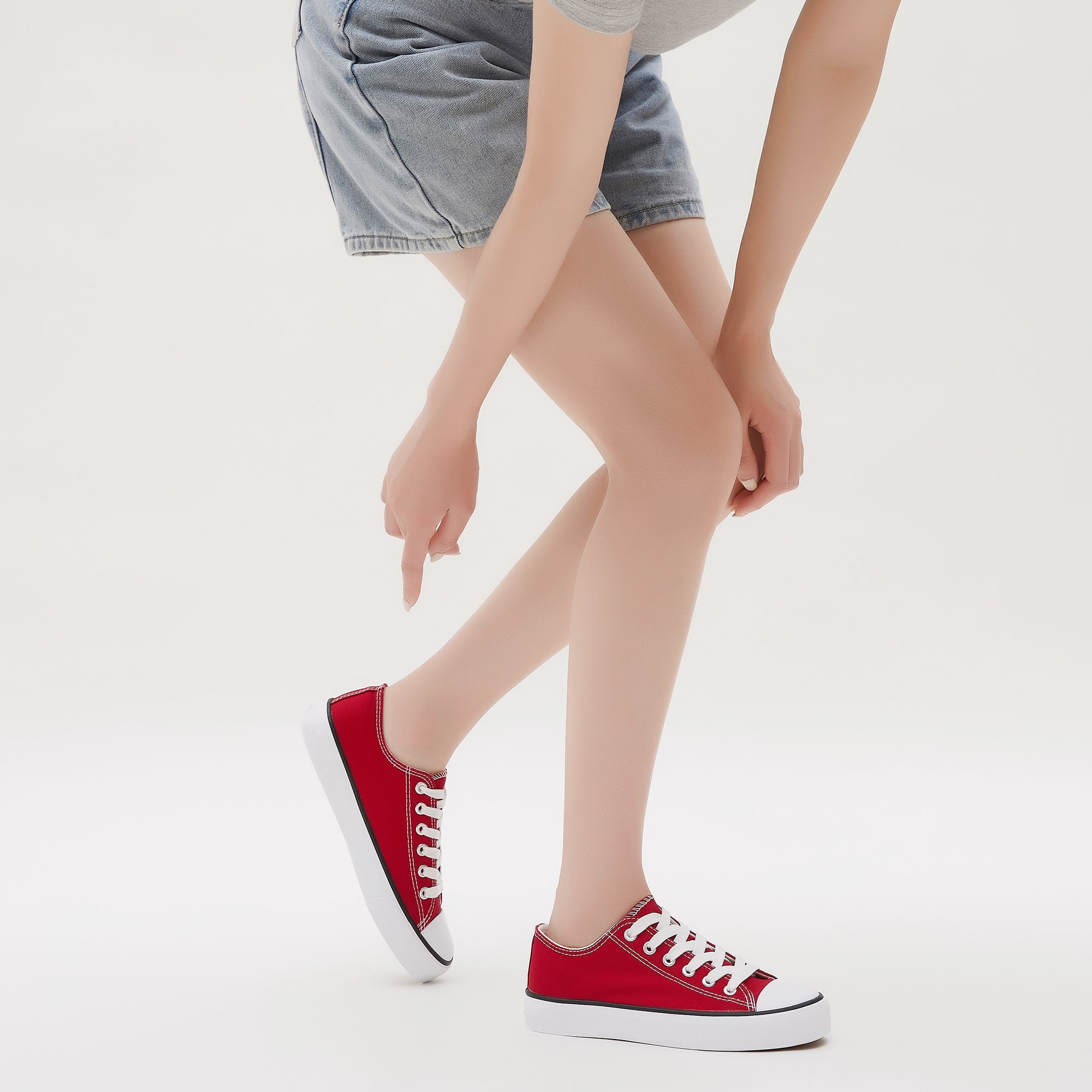 Womens Canvas Fashion Sneakers Classic Low Top Fabric Shoes Casual Walking Canvas Flats Cute Lace Up Tennis Shoes for Lady(Red US8)