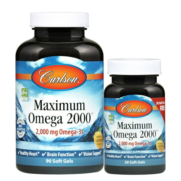 Carlson Maximum Omega 2000 Norwegian 2, 000 mg Omega3s 120 Soft Gels