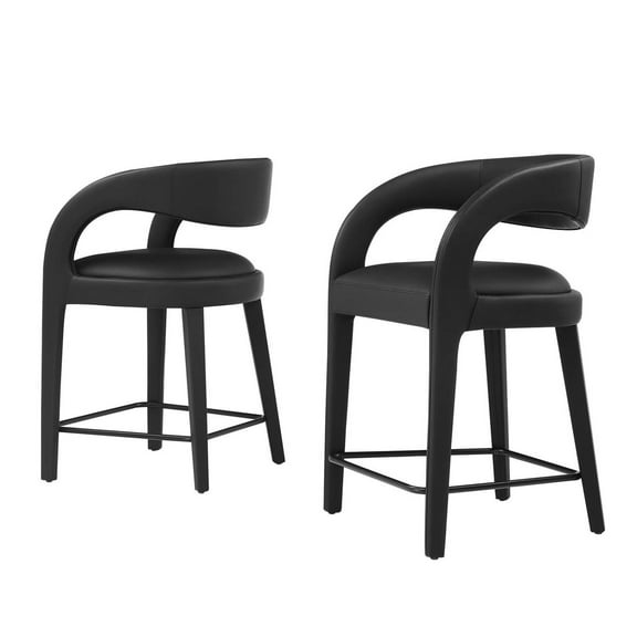 Counter Stool Chair, Black, Vegan Leather, Bar Pub Cafe Bistro Dining Kitchen Hospitality Restaurant, Modern Contemporary HB35927