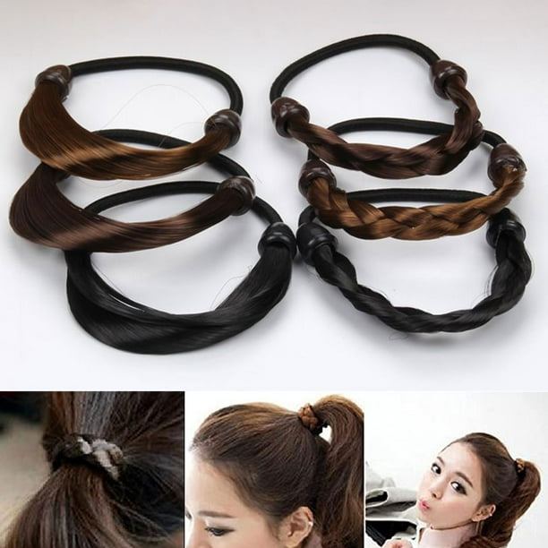 Kaesi Elastic Faux Wig Synthetic Hair Braided Headband Ponytail Holder  Hairpiece Rope 