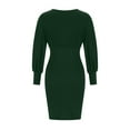 thumbnail image 5 of LLYwey s Bridesmaid Dresses Women Casual Knit Dress Long Sleeve Hip and Waist Dress Long Sleeve Collar Dress New Dressy Dresses Green S, 5 of 6