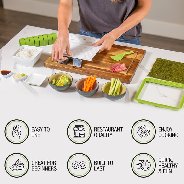 SushiQuik, Sushi Making Kit, Home DIY Perfect For Beginners, Kids, and  Families, Rolling Mat, Rice Paddle Training Frame, Roll Cutter