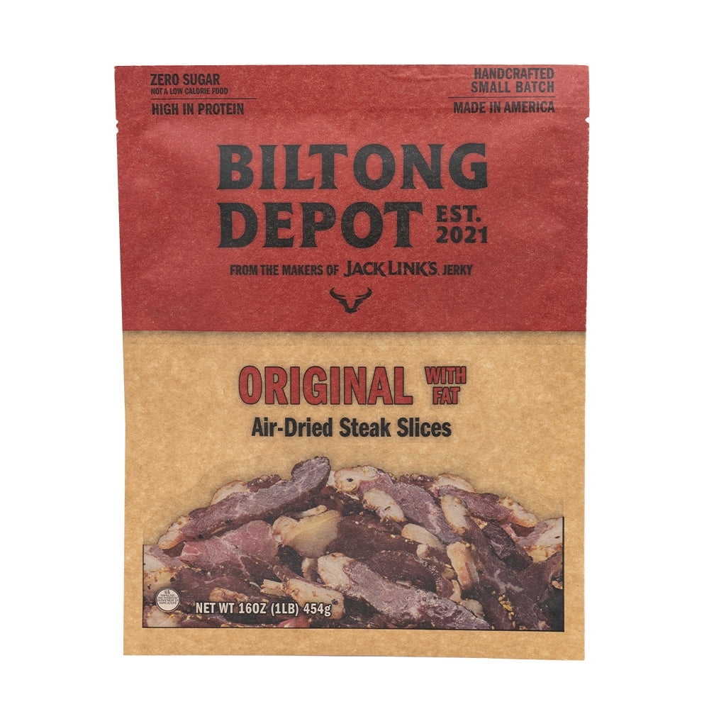 Biltong Depot Original Steak Slices with Fat (1 pound): High Protein Snack, No Sugar, Natural Dried Beef Jerky